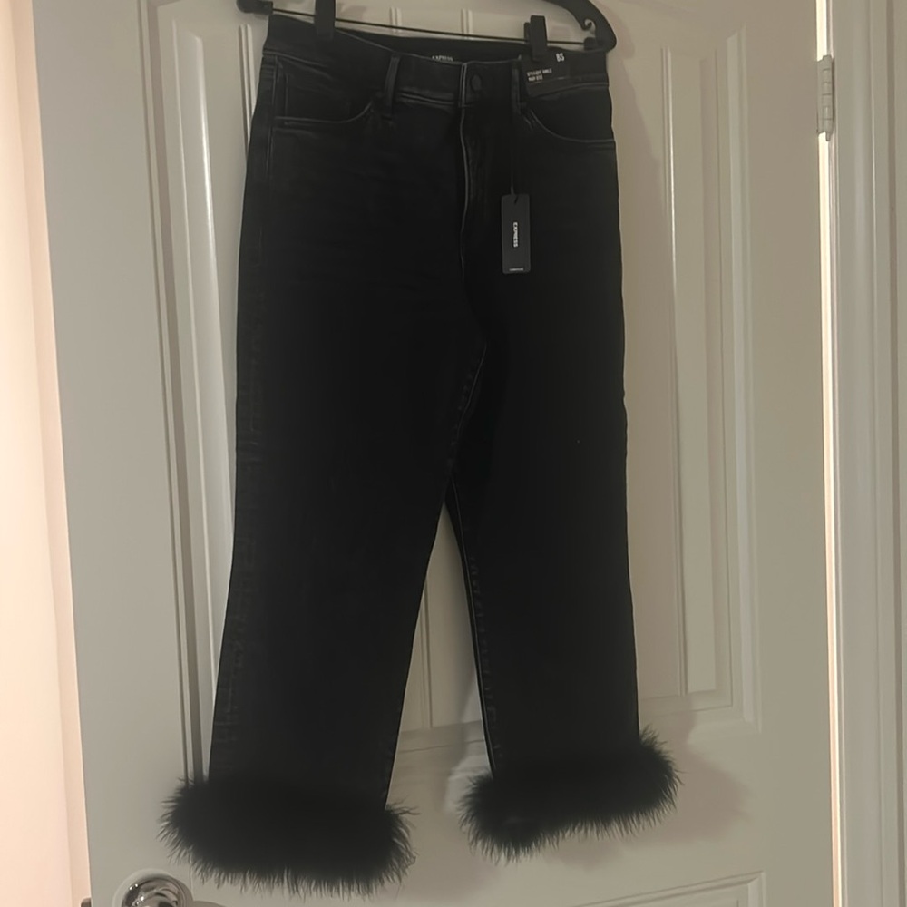 NWT Express high rise jeans with fur cuffs
